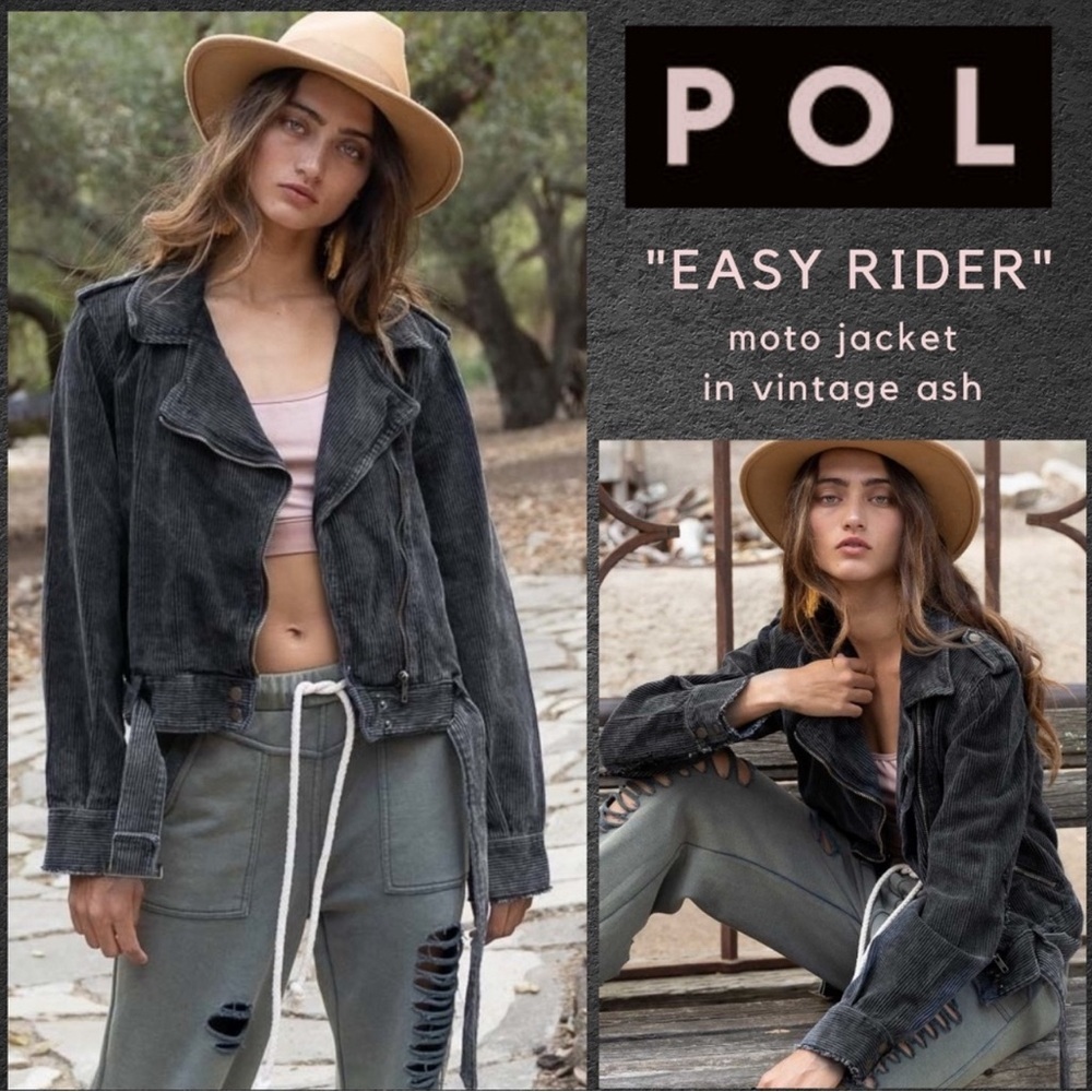 POL Easy Rider Lux Vintage Distressed Corduroy Zip Front Moto Jacket Sz Large